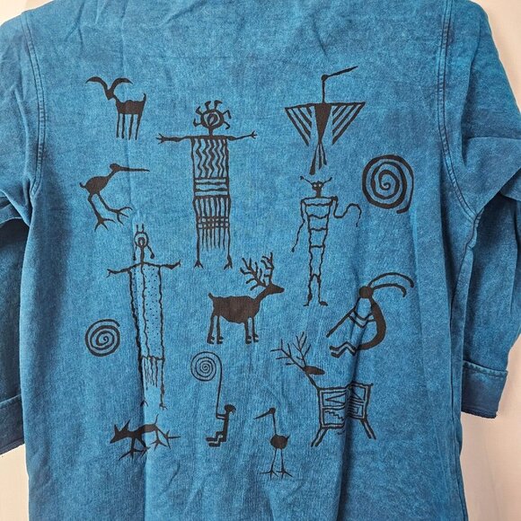 Bfofo Shacket Womens Large Sweatshirt Jacket Acid Wash Cave Art Tribal Southwest - Picture 6 of 10